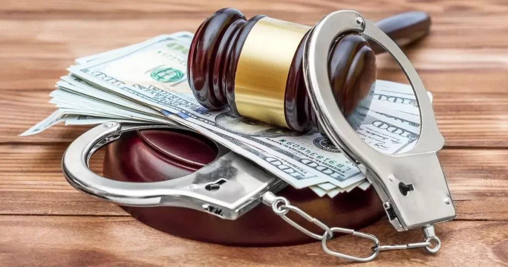 Marion, IN Bail Bond Information Lookup 2 The handcuff, money of fine and gavel is one the table in Marion, IN.